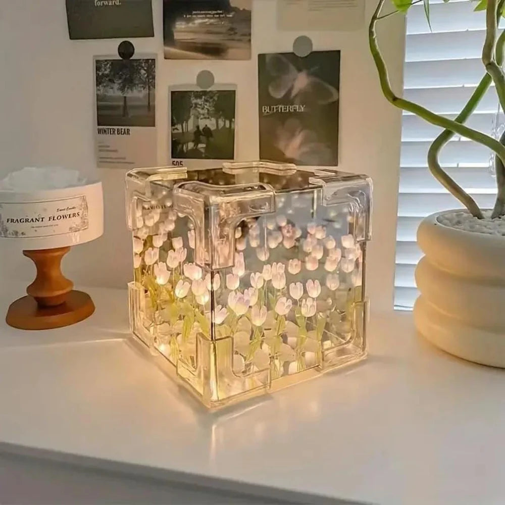 Tulip Night Lamp | Tulip Flower Lamp (Cube)