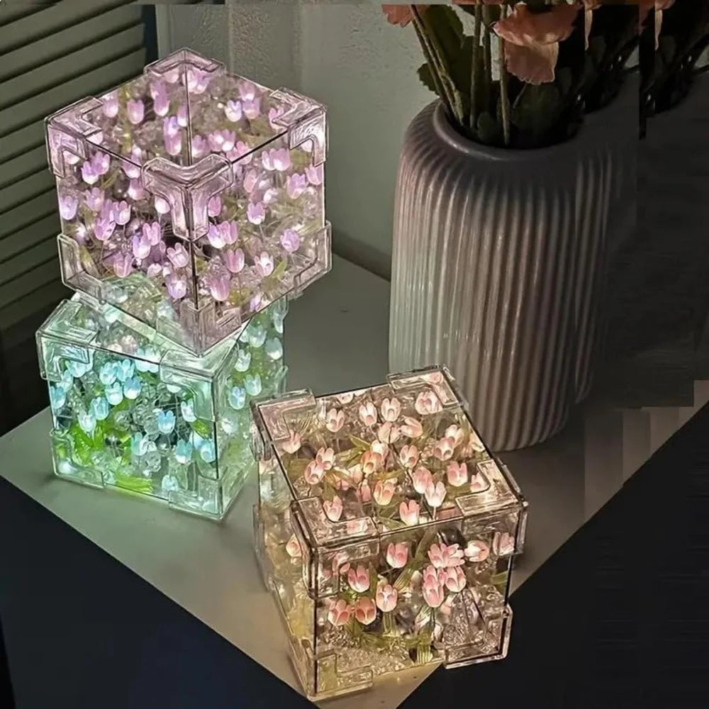 Tulip Night Lamp | Tulip Flower Lamp (Cube)